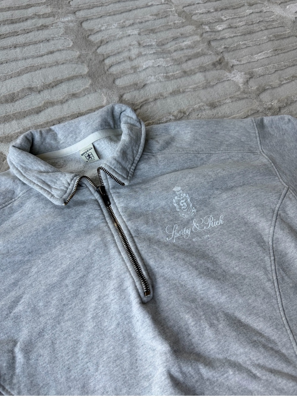 Sporty & Rich Light Gray Quarter-Zip Sweater